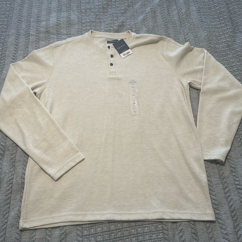 St. John's Bay Waffle Mens Henley Neck Long Sleeve Classic Thermal cream size XL